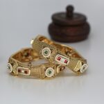 Stunning Gold Plated Stone Bangle Set For Women