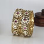 Beautiful Broad Stone Gold Finish Bangle Set