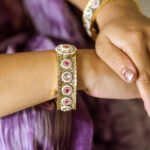 Beautiful Broad Stone Gold Finish Bangle Set - Image 2