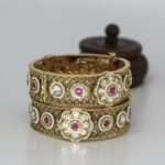 Beautiful Broad Stone Gold Finish Bangle Set - Image 4