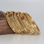 Stunning Antique Gold Finish Stone Bangle Set (Set Of 6)