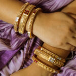 Stunning Antique Gold Finish Stone Bangle Set (Set Of 6) - Image 2
