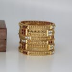 Stunning Antique Gold Finish Stone Bangle Set (Set Of 6) - Image 3