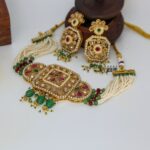 Kundan Pearl & Bead Choker Necklace Set with Earrings - Image 3