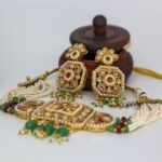 Kundan Pearl & Bead Choker Necklace Set with Earrings - Image 2
