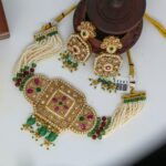 Kundan Pearl & Bead Choker Necklace Set with Earrings