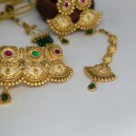Traditional Gold-Plated Temple Design Earrings & Maang Tikka Set - Image 3