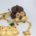 Traditional Gold-Plated Temple Design Earrings & Maang Tikka Set - Image 2