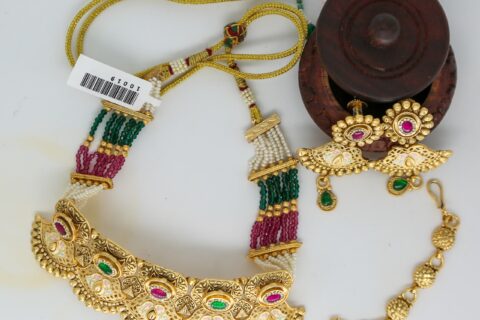Traditional Gold-Plated Temple Design Earrings & Maang Tikka Set