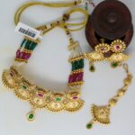 Traditional Gold-Plated Temple Design Earrings & Maang Tikka Set - Image 5