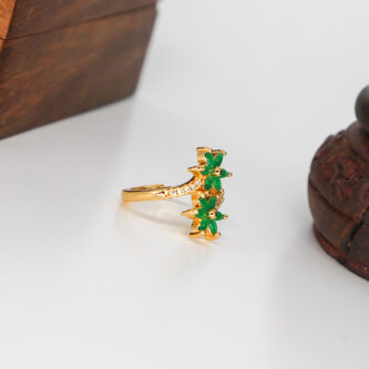 Gold Flower Shape Green Stone Ring - Image 3