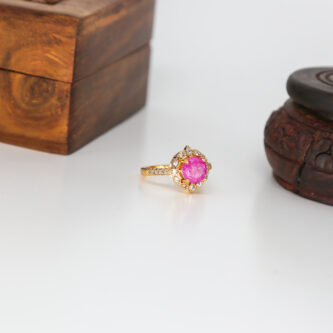 Pink Sapphire Ring with Diamond in Gold Plated Sterling Silver - Image 2