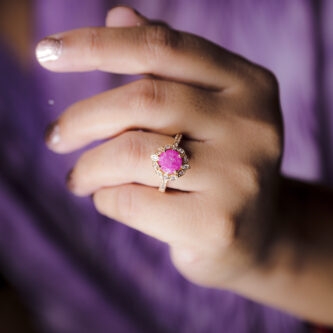 Pink Sapphire Ring with Diamond in Gold Plated Sterling Silver