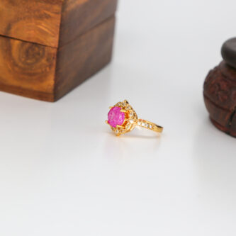 Pink Sapphire Ring with Diamond in Gold Plated Sterling Silver - Image 3