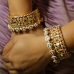 Amazing Antique Gold Broad Kada Stone Bangle Set - Image 2