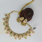 Stunning Gold Plated Stone Necklace Set With Pearl Drop Earring - Image 4