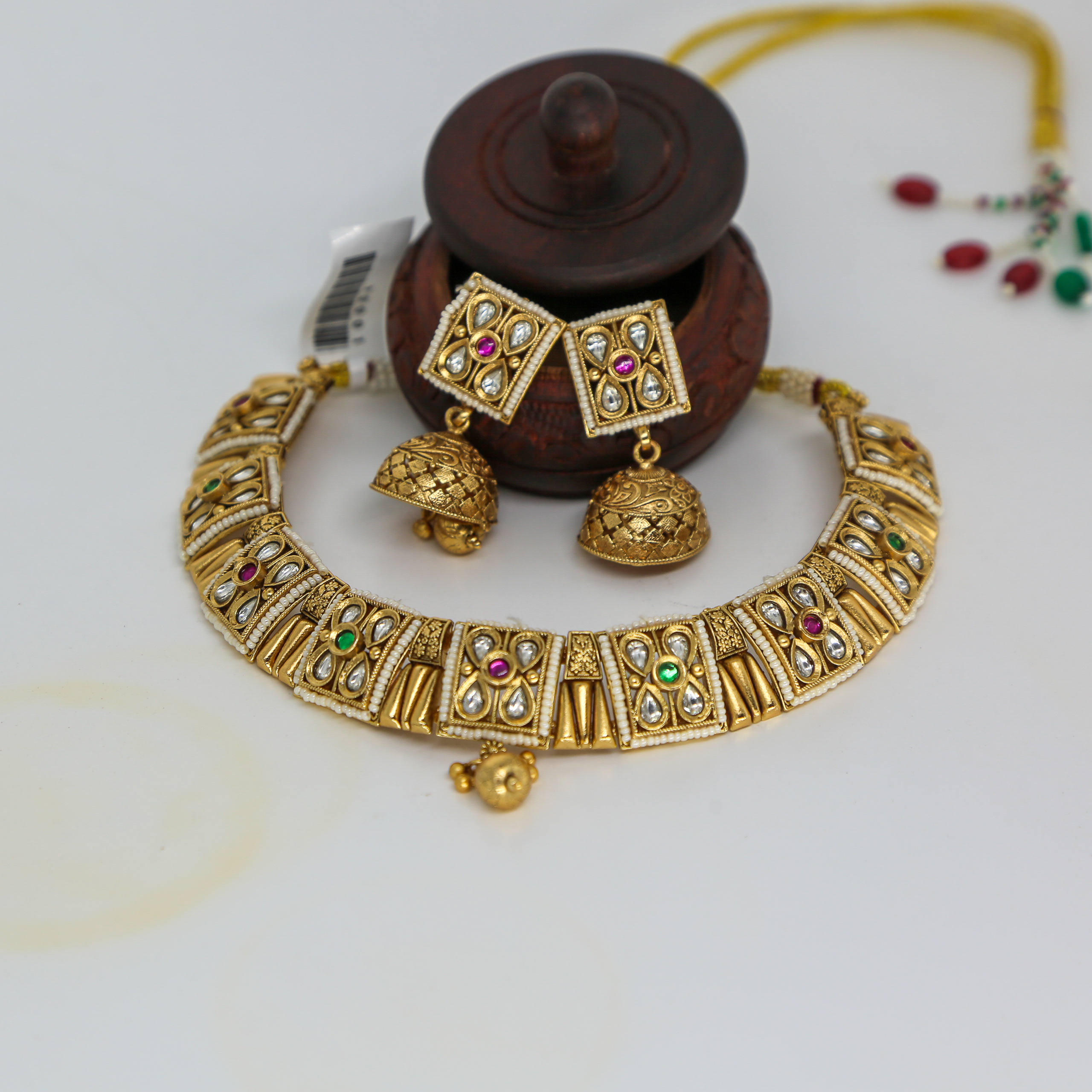 Beautiful Gold Plated Green Stone Choker Set For Women