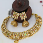 Beautiful Gold Plated Green Stone Choker Set For Women - Image 2