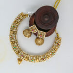 Beautiful Gold Plated Green Stone Choker Set For Women - Image 3