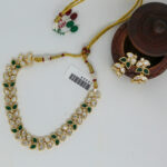 Elegant Polki Kundan Leaf Necklace Set with Drop Earrings - Image 3