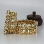 Amazing Antique Gold Broad Kada Stone Bangle Set