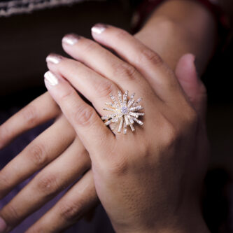 Women Crystal Bud Flower Statement Ring