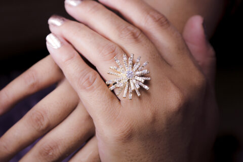 Women Crystal Bud Flower Statement Ring