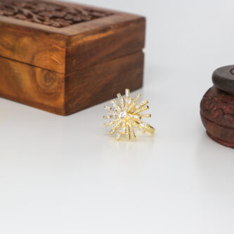 Women Crystal Bud Flower Statement Ring - Image 3