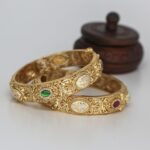 Gorgeous Antique Gold Pearl Stone Studded Kada Bangle