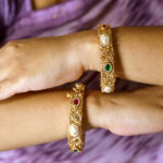 Gorgeous Antique Gold Pearl Stone Studded Kada Bangle - Image 2
