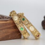 Gorgeous Antique Gold Pearl Stone Studded Kada Bangle - Image 3