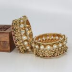 Antique Gold Plated Paisley Stone Bangle Set For Women