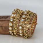 Antique Gold Plated Paisley Stone Bangle Set For Women - Image 3