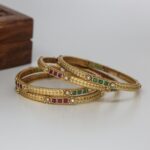 Antique Gold Stone Elegant Bangle Set For Women