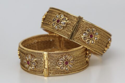 Stunning Antique Gold Stone Kada Bangle For Women