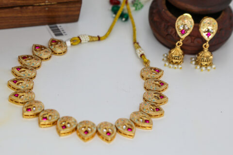 Elegant Traditional Kundan Necklace & Jhumka Earring Set