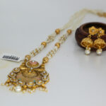 Royal White & Pearl Beaded Kundan Pendant Necklace with Jhumka Earrings - Image 3