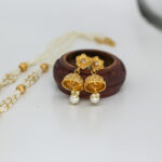 Royal White & Pearl Beaded Kundan Pendant Necklace with Jhumka Earrings - Image 2