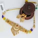 Colorful Antique Gold Choker Necklace with Dangling Earrings