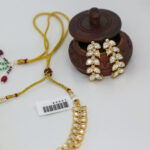 Elegant Polki Kundan Leaf Necklace Set with Drop Earrings - Image 2