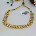 Elegant Polki Kundan Leaf Necklace Set with Drop Earrings - Image 4