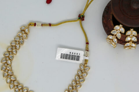 Elegant Polki Kundan Leaf Necklace Set with Drop Earrings