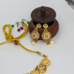 Traditional Antique Gold Coin Necklace Set with Pearl Drops - Image 2