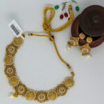 Traditional Antique Gold Coin Necklace Set with Pearl Drops - Image 4