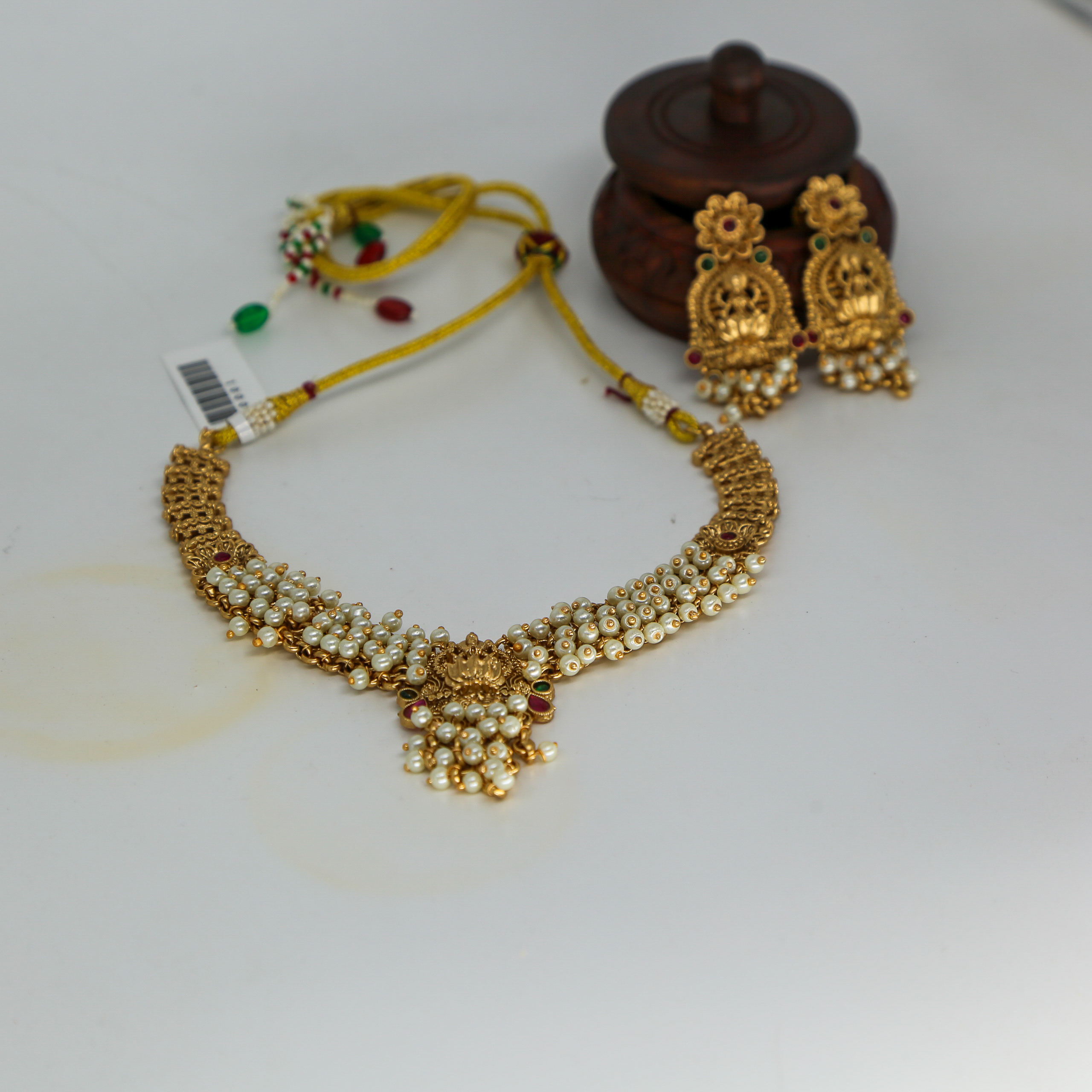 Amazing Antique Gold Pearl Drop Maa Lakshmi Necklace Set With Earring I New Collection - Image 3