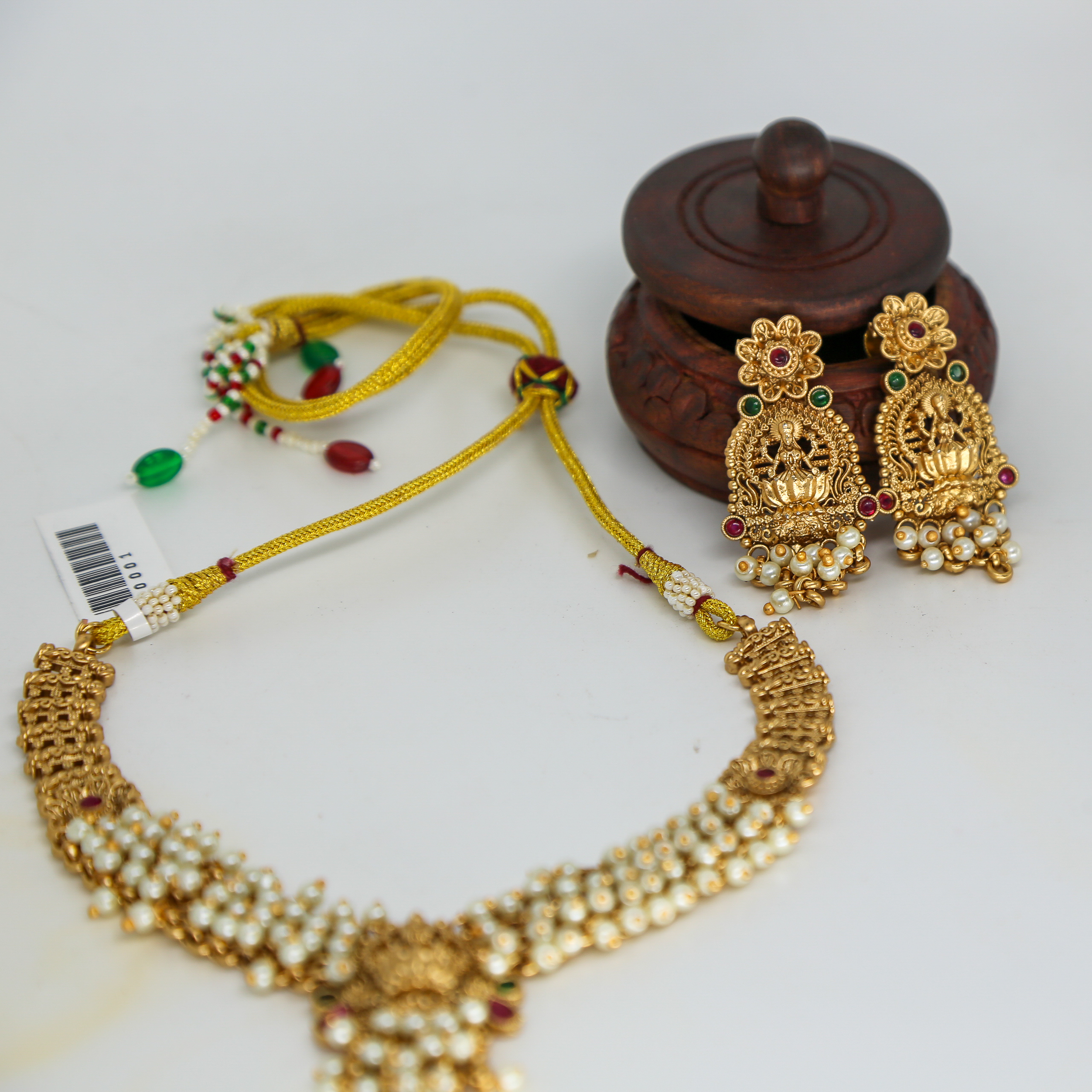 Amazing Antique Gold Pearl Drop Maa Lakshmi Necklace Set With Earring I New Collection - Image 2