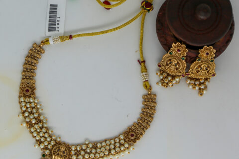 Amazing Antique Gold Pearl Drop Maa Lakshmi Necklace Set With Earring I New Collection