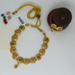 Gold Coin Necklace Set with Green & Maroon Floral Motifs