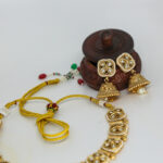 Antique Gold Floral Necklace Set with Pearl Drop Accents - Image 2