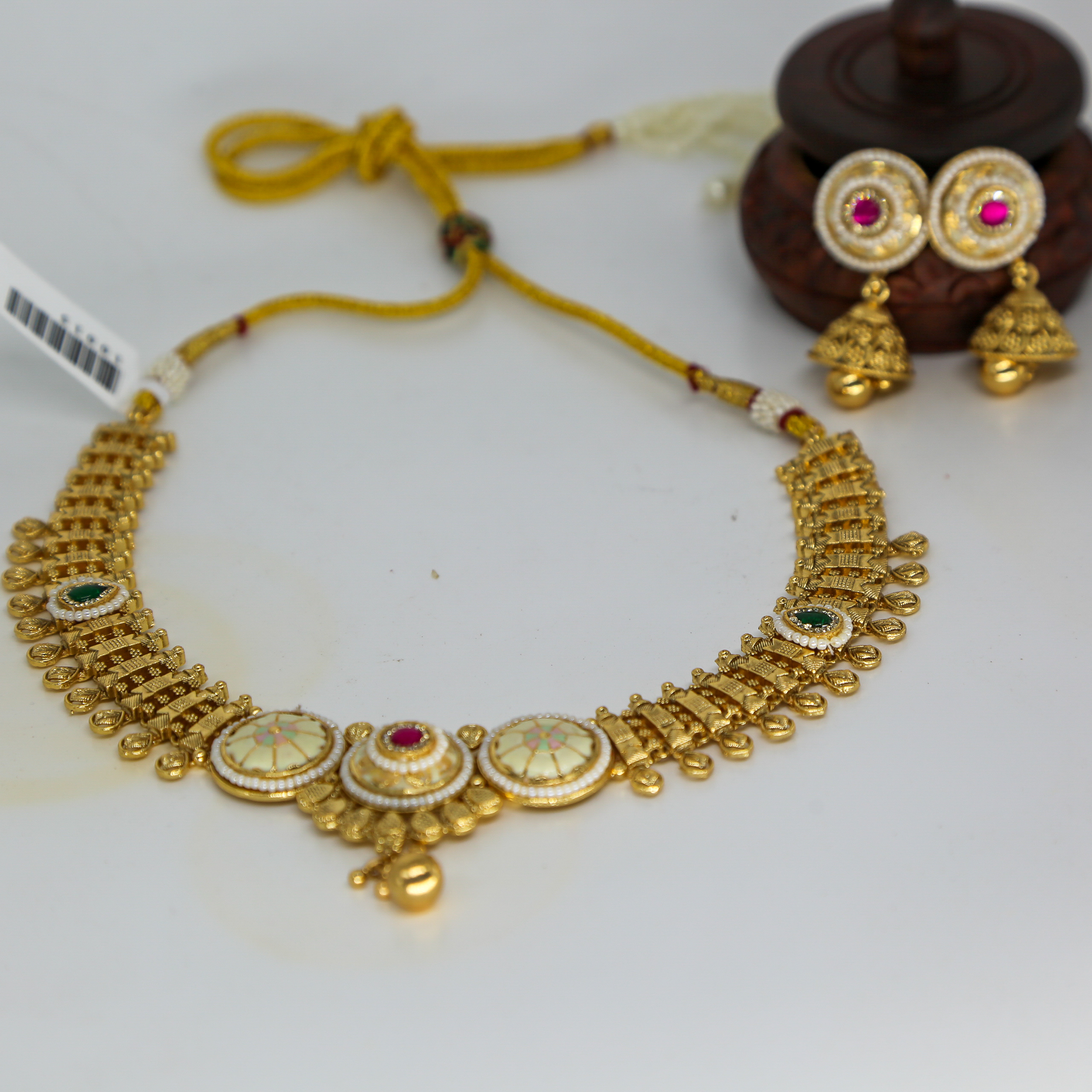Temple-Inspired Gold Necklace Set with Enamel Detailing - Image 3